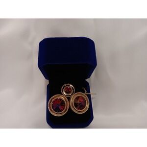 Vintage‎ Aurora Borealis Rhinestone Cufflinks Tie Tack Set Gold Tone Jewelry